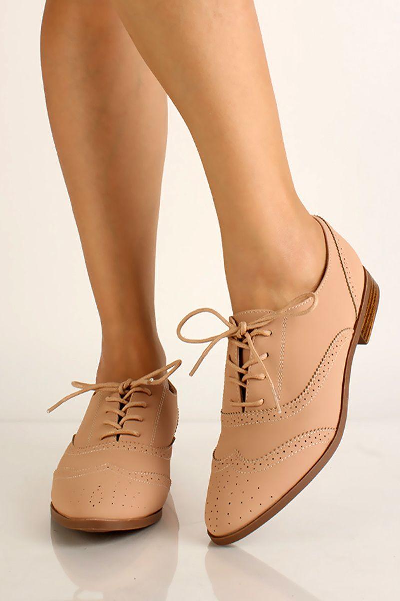 Nude Lace Up Casual Loafers - AMIClubwear
