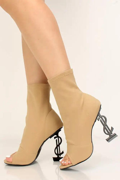 Nude Monogram Booties - AMIClubwear