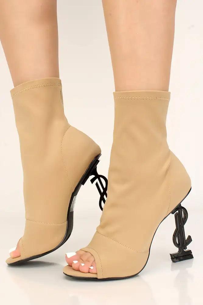 Nude Monogram Booties - AMIClubwear