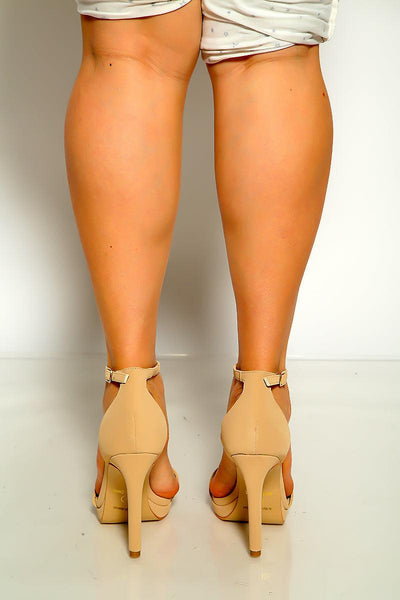 Nude Nubuck Open Toe High Heels - AMIClubwear