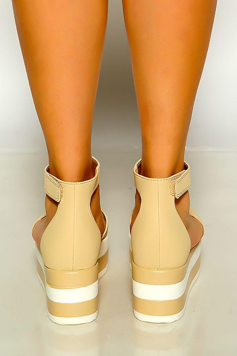 Nude Open Toe Ankle Strap Platform Sandals - AMIClubwear