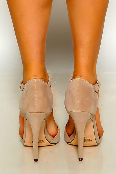 Nude Open Toe Feathered Single Sole High Heels - AMIClubwear