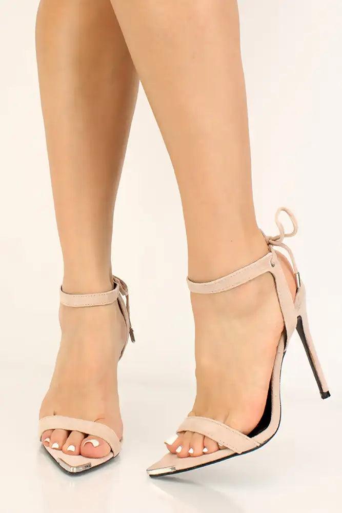 Nude Open Toe Lace Up High Heels - AMIClubwear