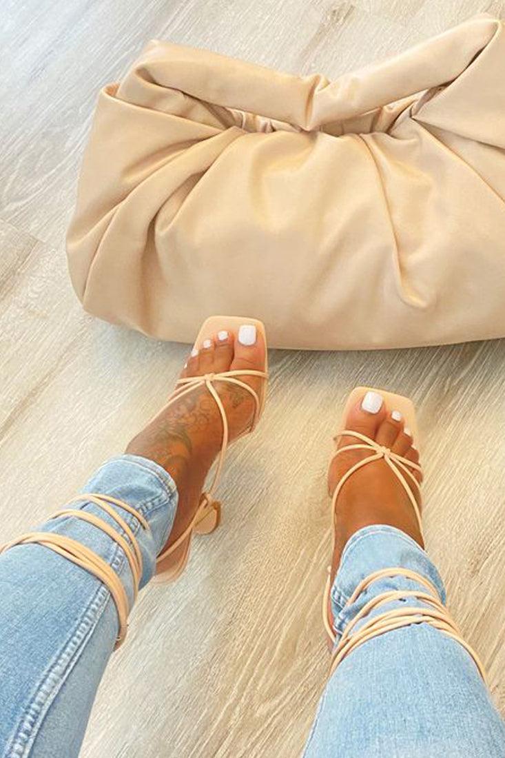 Nude Open Toe Strappy Lace Up High Heels - AMIClubwear