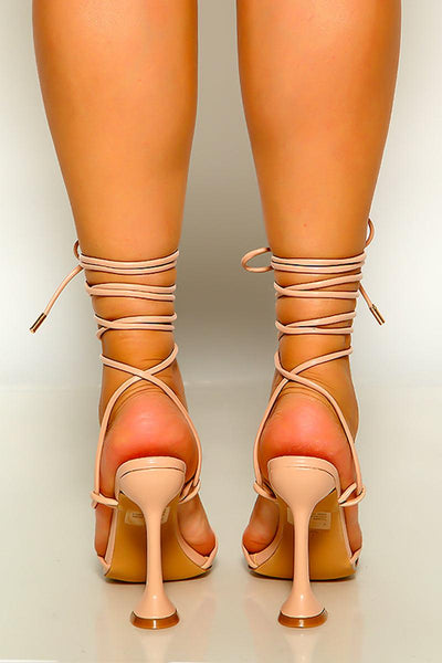 Nude Open Toe Strappy Lace Up High Heels - AMIClubwear