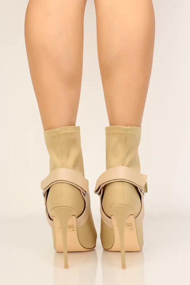 Nude Pointy Toe Lycra Booties - AMIClubwear