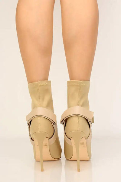 Nude Pointy Toe Lycra Booties - AMIClubwear