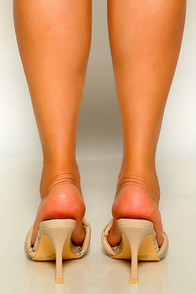 Nude Quilted Open Toe Single Sole Slip On High Heels - AMIClubwear
