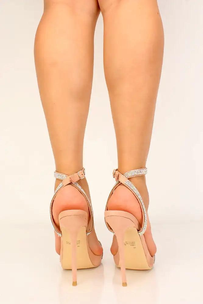 Nude Rhinestone Strappy High Heels - AMIClubwear