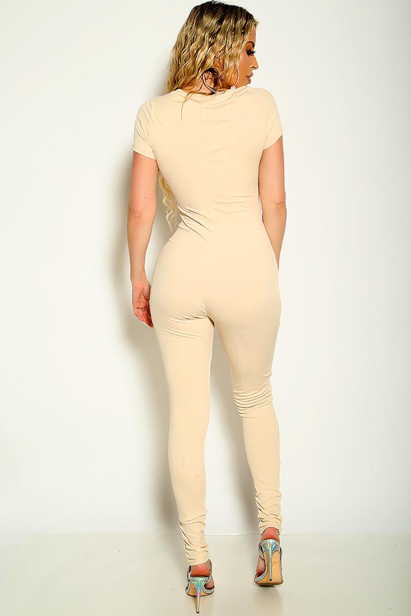 Nude Short Sleeve Sexy Jumpsuit - AMIClubwear