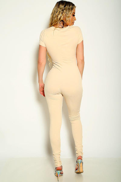 Nude Short Sleeve Sexy Jumpsuit - AMIClubwear
