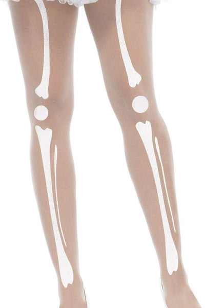 Nude White Skeleton Print Bone Tights - AMIClubwear