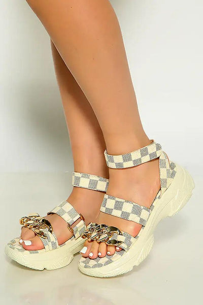 Off white Chain Detail Chunky Sole Flat Gladiator Sandal - AMIClubwear