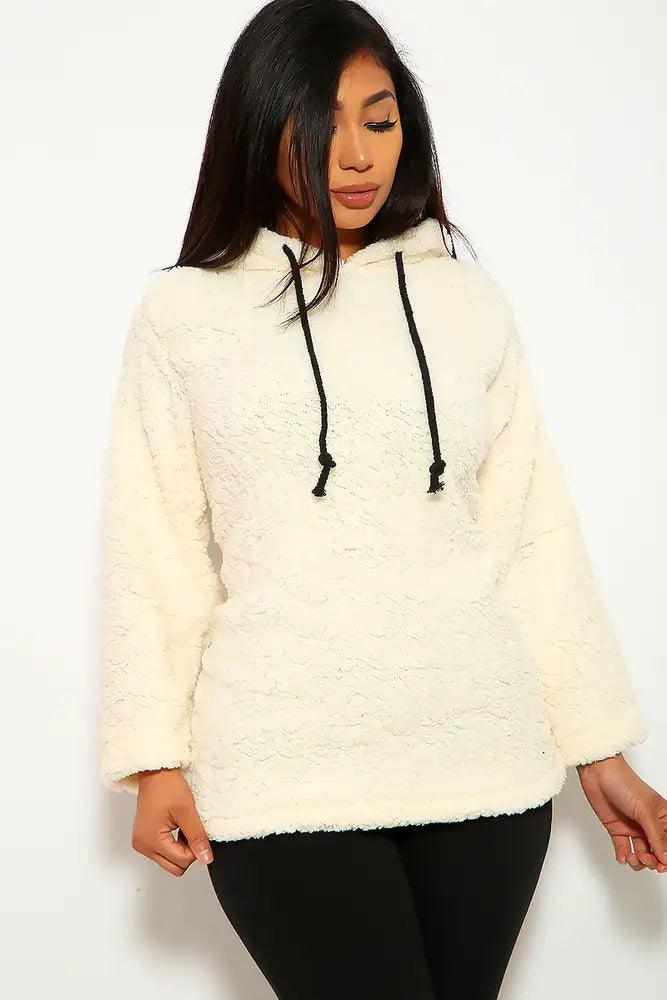 Off White Faux Fur Long Sleeves Sweater - AMIClubwear