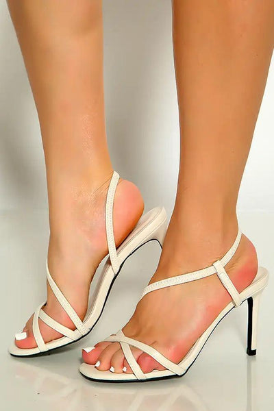 Off White Print Strappy High Heels - AMIClubwear