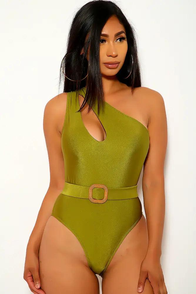 Olive Belted One Piece Swimsuit - AMIClubwear