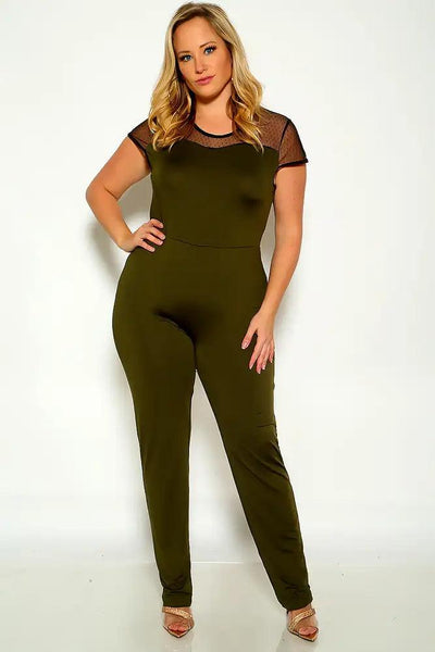 Olive Black Short Sleeve Plus Size Jumpsuit - AMIClubwear