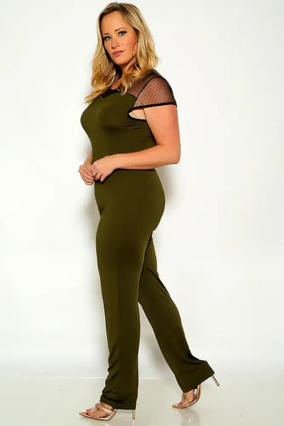 Olive Black Short Sleeve Plus Size Jumpsuit - AMIClubwear