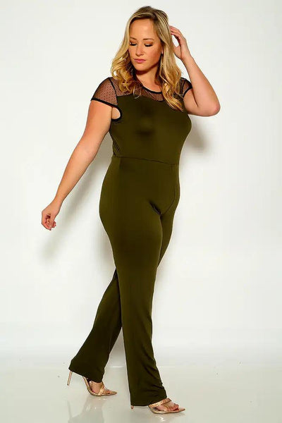 Olive Black Short Sleeve Plus Size Jumpsuit - AMIClubwear