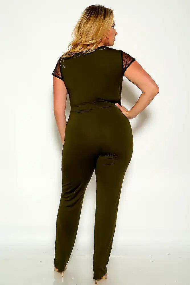 Olive Black Short Sleeve Plus Size Jumpsuit - AMIClubwear