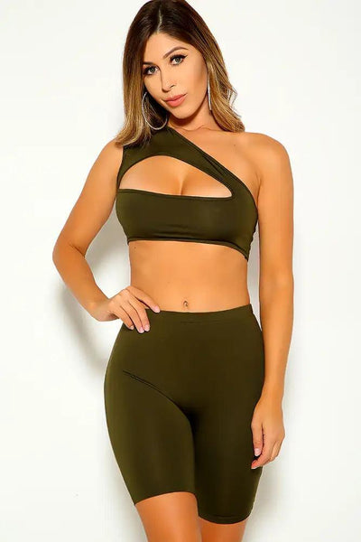 Olive Cut Out Two Piece Outfit - AMIClubwear