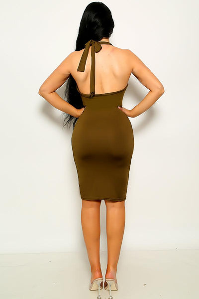 Olive Halter Scooped Backless Party Dress - AMIClubwear