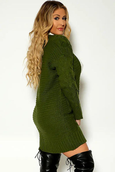 Olive Knitted Long Sleeve Open Front Cardigan - AMIClubwear