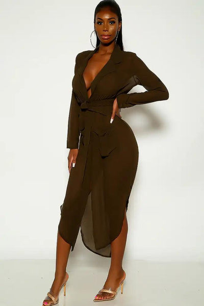 Olive Long Sleeve Belted Party Dress - AMIClubwear