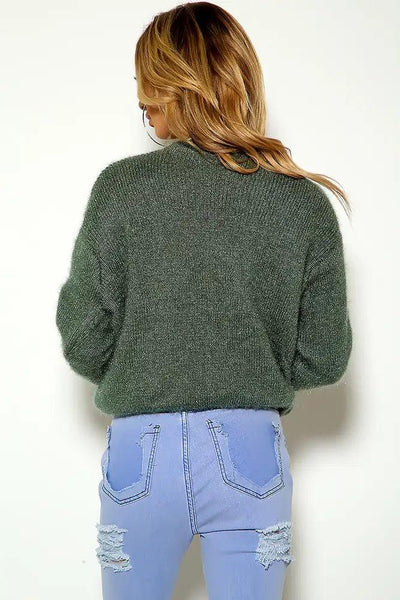 Olive Long Sleeve Knitted Sweater - AMIClubwear
