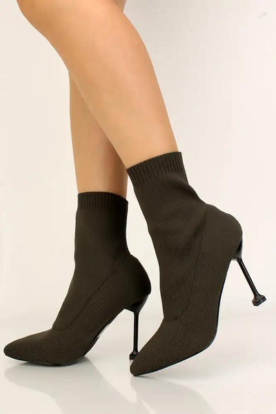 Olive Pointy Toe Lycra Booties - AMIClubwear