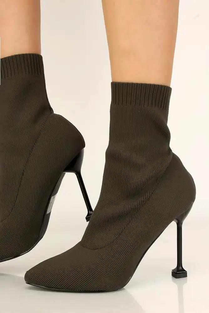 Olive Pointy Toe Lycra Booties - AMIClubwear