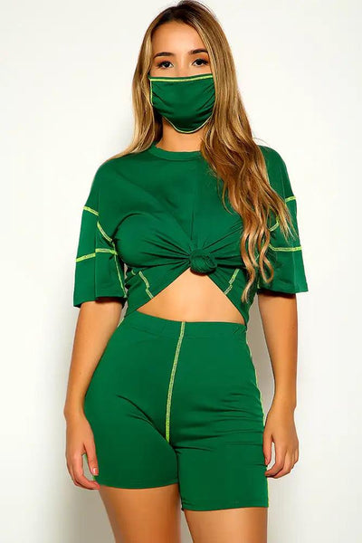 Olive Short Sleeve Three Piece Outfit - AMIClubwear