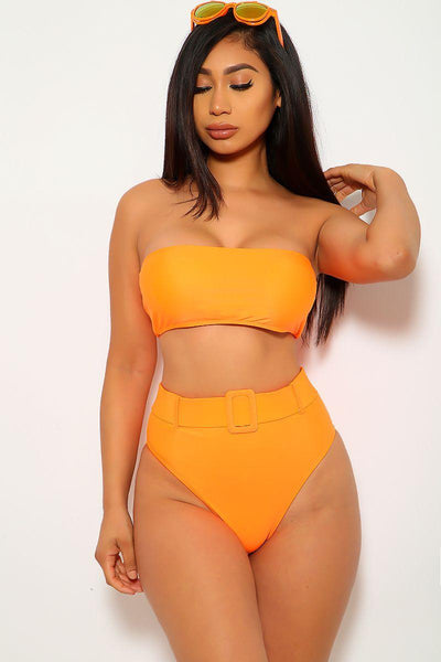Orange Bandeau Belted Two Piece Swimsuit - AMIClubwear
