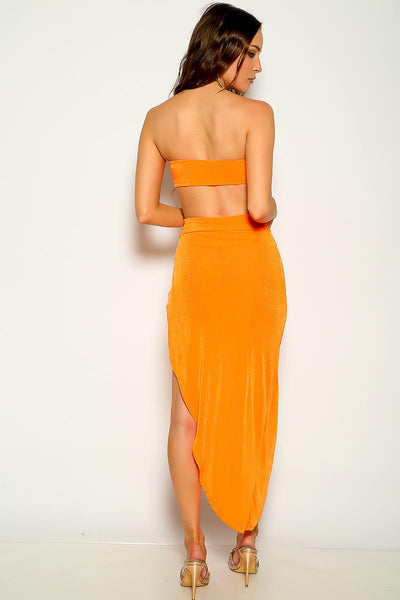 Orange Bandeau Strapless High Polish Detail Two Piece High Cut Dress - AMIClubwear
