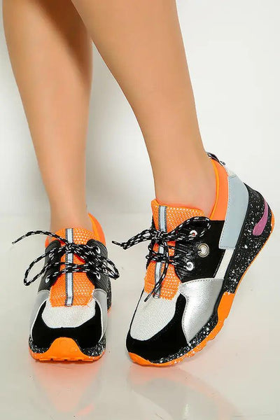 Orange Black Color Brock Lace Up Sneakers - AMIClubwear