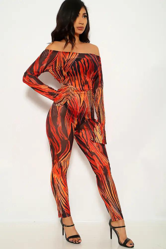 Orange Black Off The Shoulder Jumpsuit - AMIClubwear