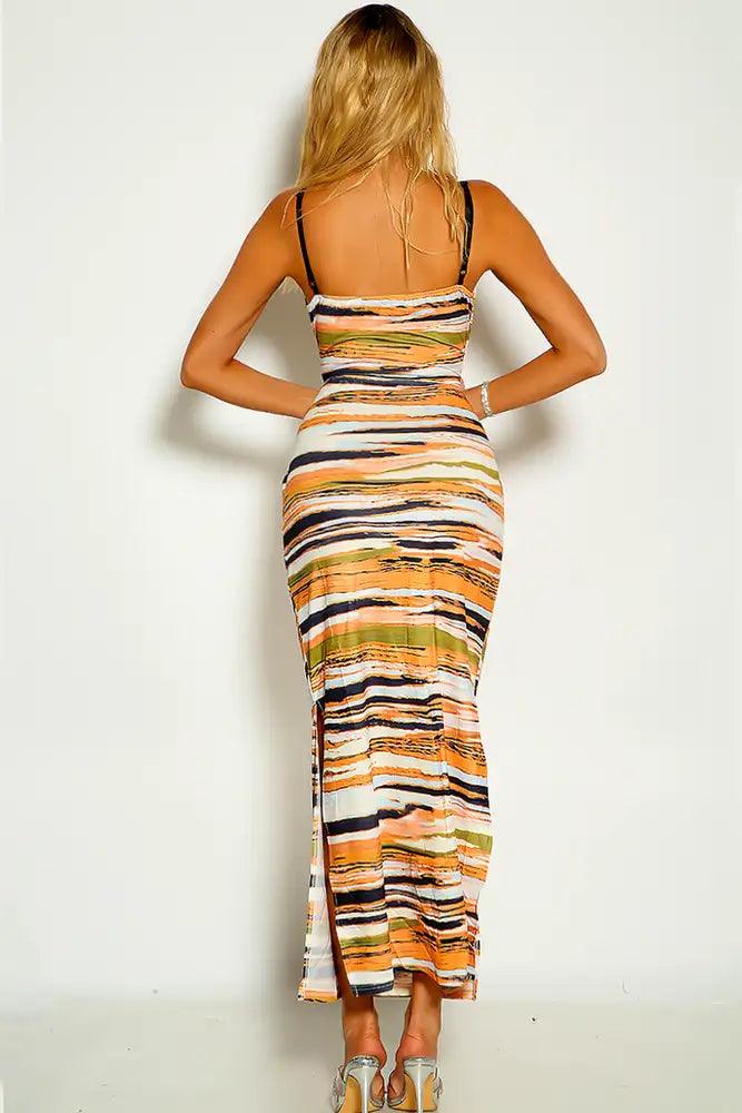 Orange Black White Sleeveless Two Tone Maxi Dress - AMIClubwear