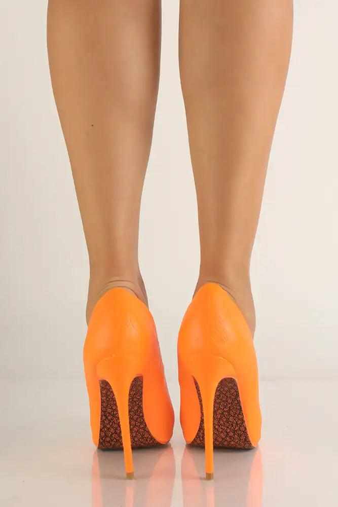 Orange Croc Material Pointy Toe High Heel Pumps - AMIClubwear