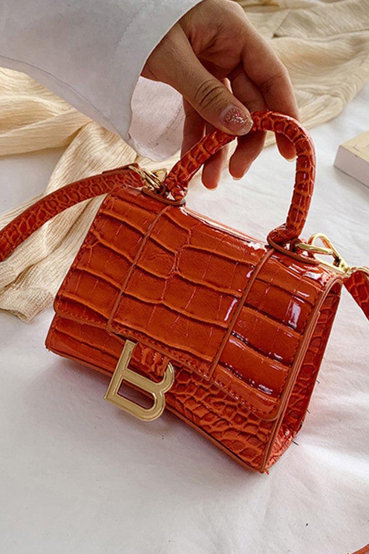 Orange Crocodile Style Small Crossbody Bag - AMIClubwear