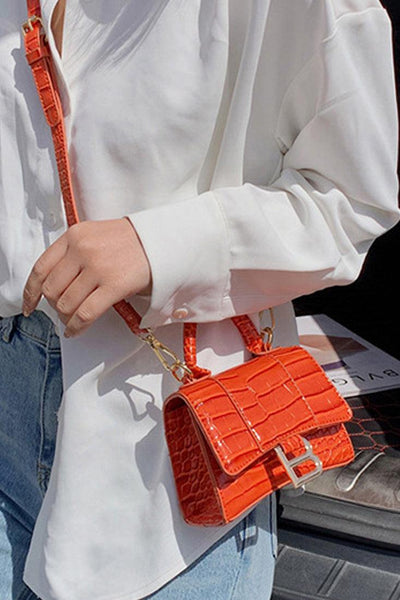 Orange Crocodile Style Small Crossbody Bag - AMIClubwear