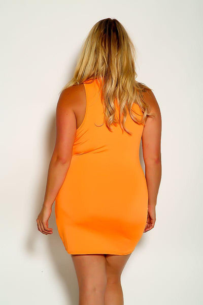Orange Cross Halter Ruched Sexy Backless Plus Size Party Dress - AMIClubwear
