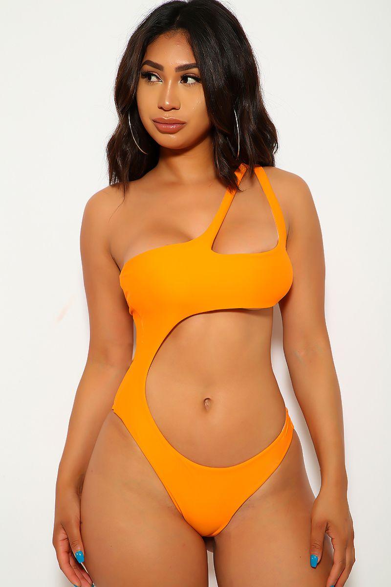 Orange Cut Out One Piece Swimsuit - AMIClubwear