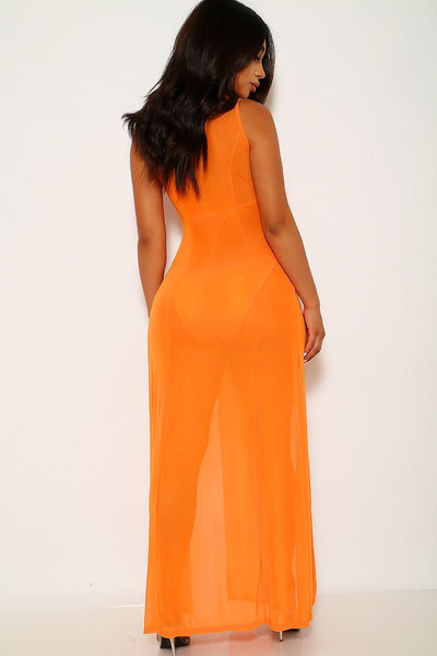 Orange High Slit Three Piece Swimsuit Set - AMIClubwear