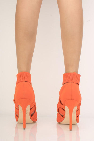 Orange Knit Peep Toe Single Sole High Heels - AMIClubwear
