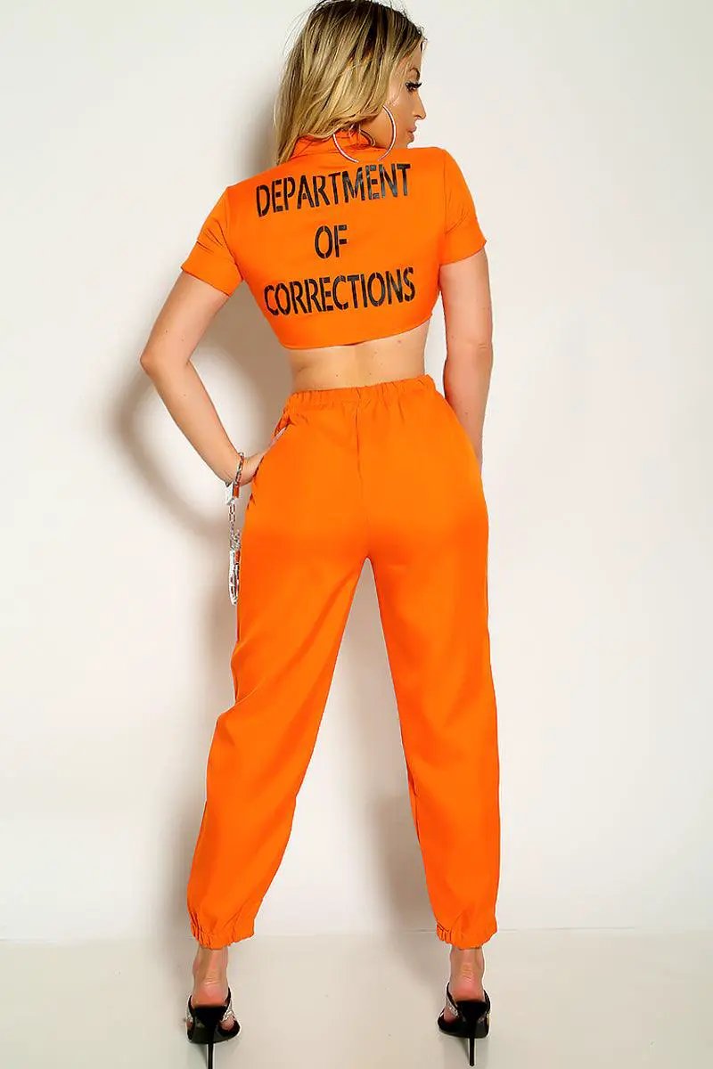 Orange Locked Up Prisoner Inmate 3 Pc Sexy Halloween Costume