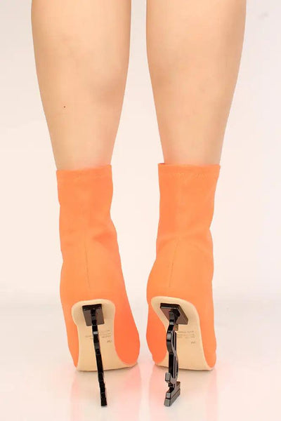 Orange Lycra Knit Monogram Peep Toe Booties - AMIClubwear