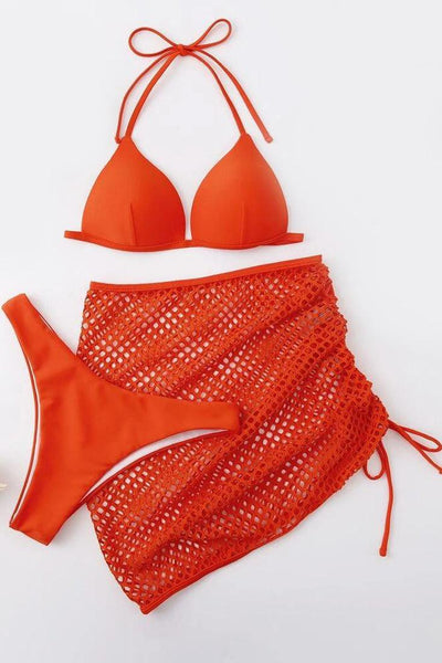 Orange Netted Cheeky Three Piece Sexy Swimsuit - AMIClubwear