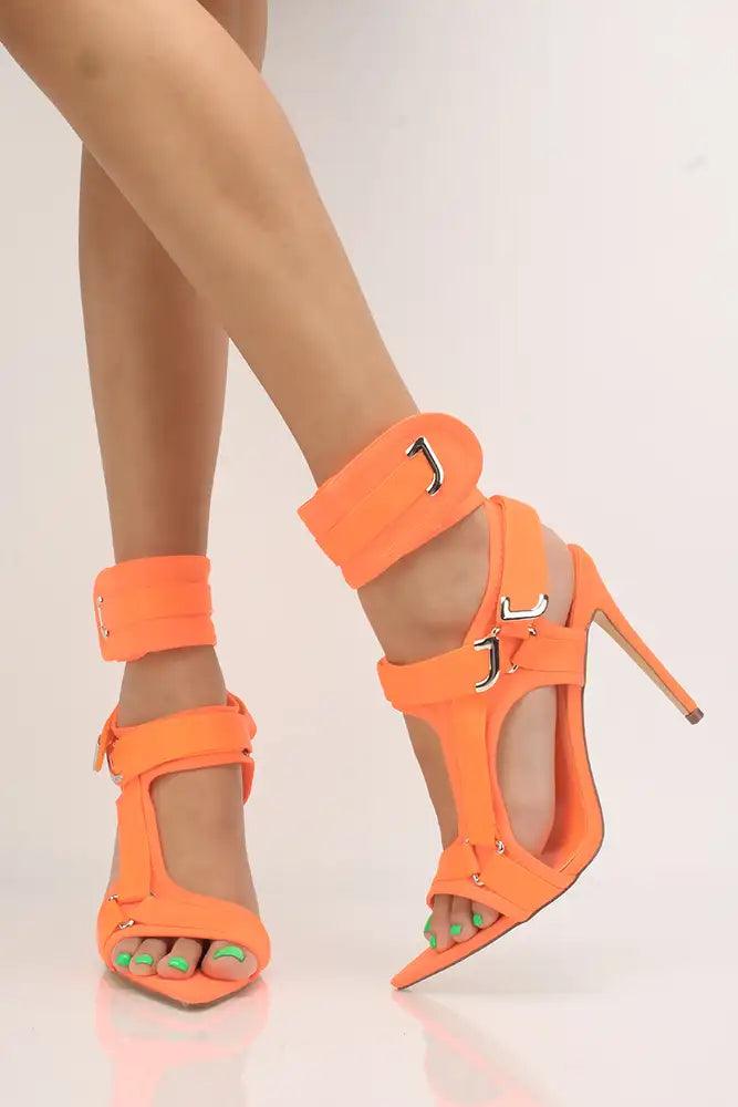 Orange Pointy Toe Lycra High Heels - AMIClubwear