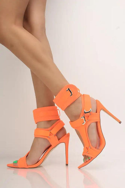 Orange Pointy Toe Lycra High Heels - AMIClubwear