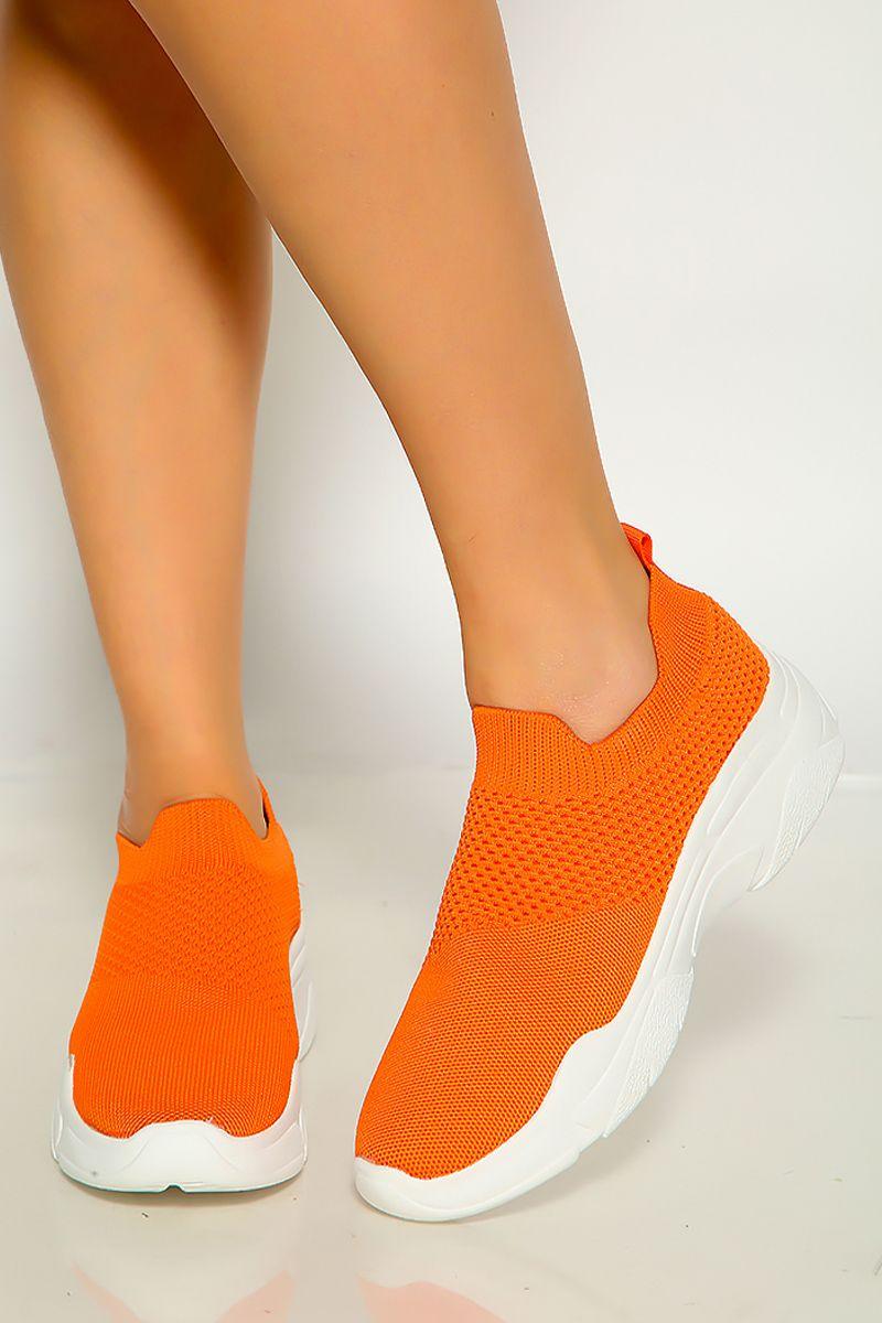 Orange Round Toe Slip On Sneaker - AMIClubwear